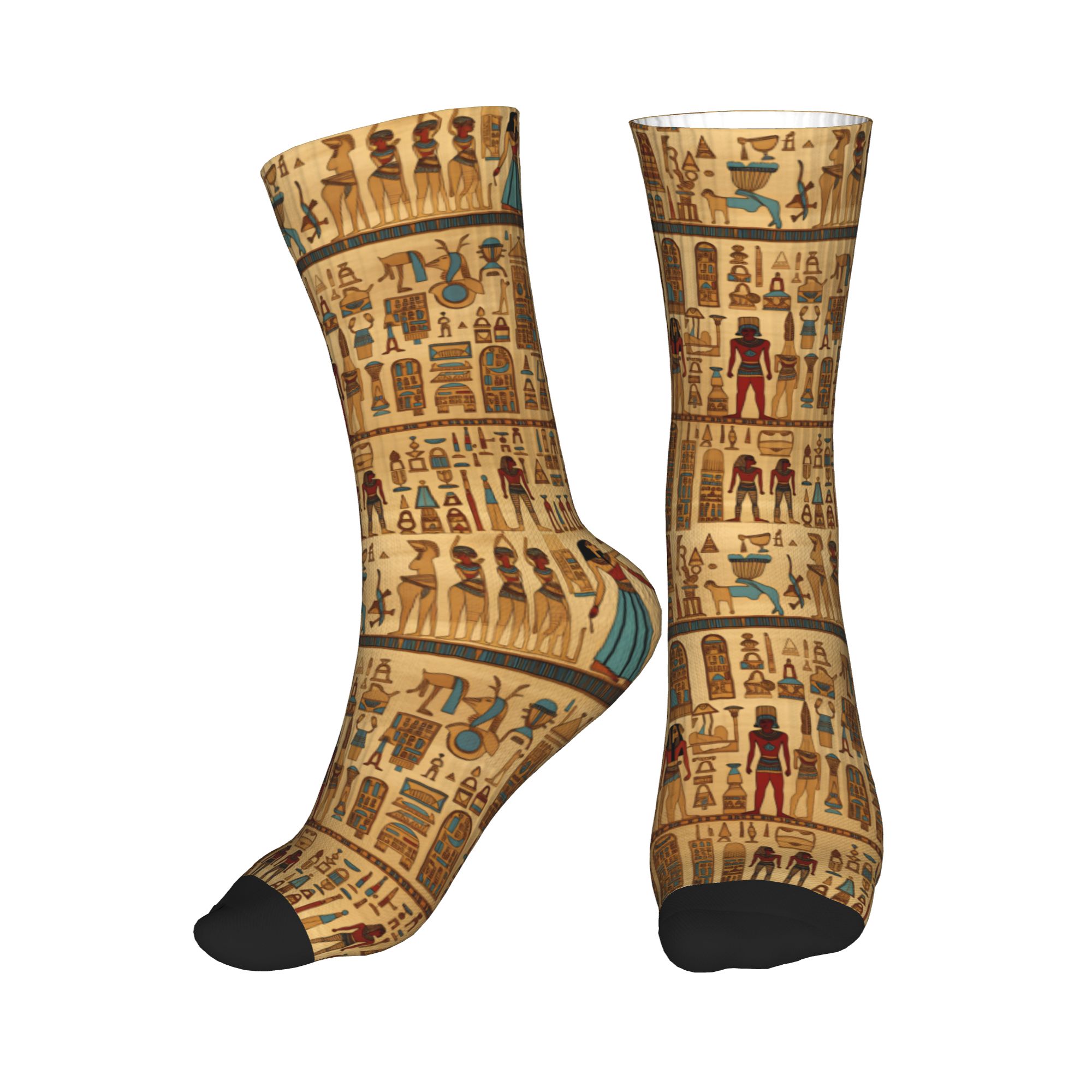 Dress Sock Men - かわいいメンズエジプトの神々とシンボル柄ドレスソックスユニセックス暖かい通気性のある3Dプリントクルーソックス