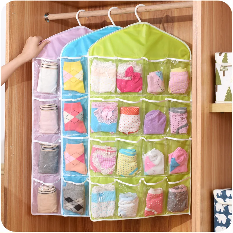 Sock Organizer Tray - ホット 16 ポケットワードローブポケットクリアハンギングバッグ靴下ブラジャー下着文具ラックハンガー収納省スペースきちんとしたオーガナイザー