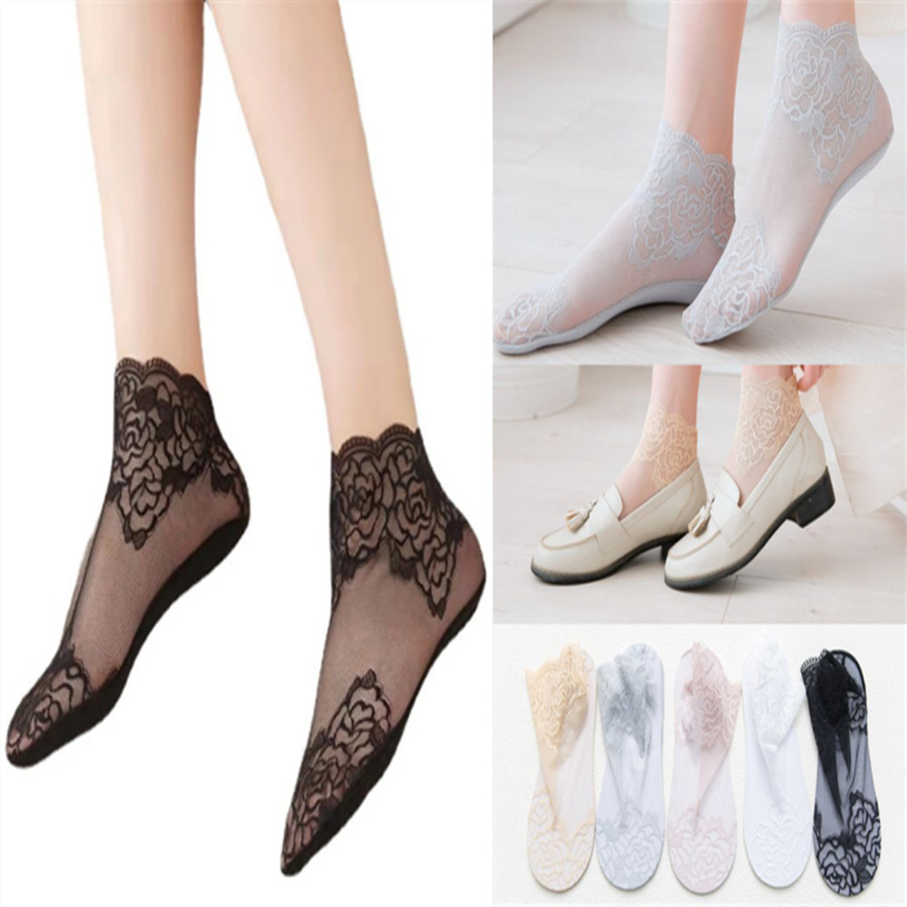 Invisibility Sock Loafer - 女性用レースローズ薄手ソックス ローファー ローカット ノーショー ボート インビジブルソックス