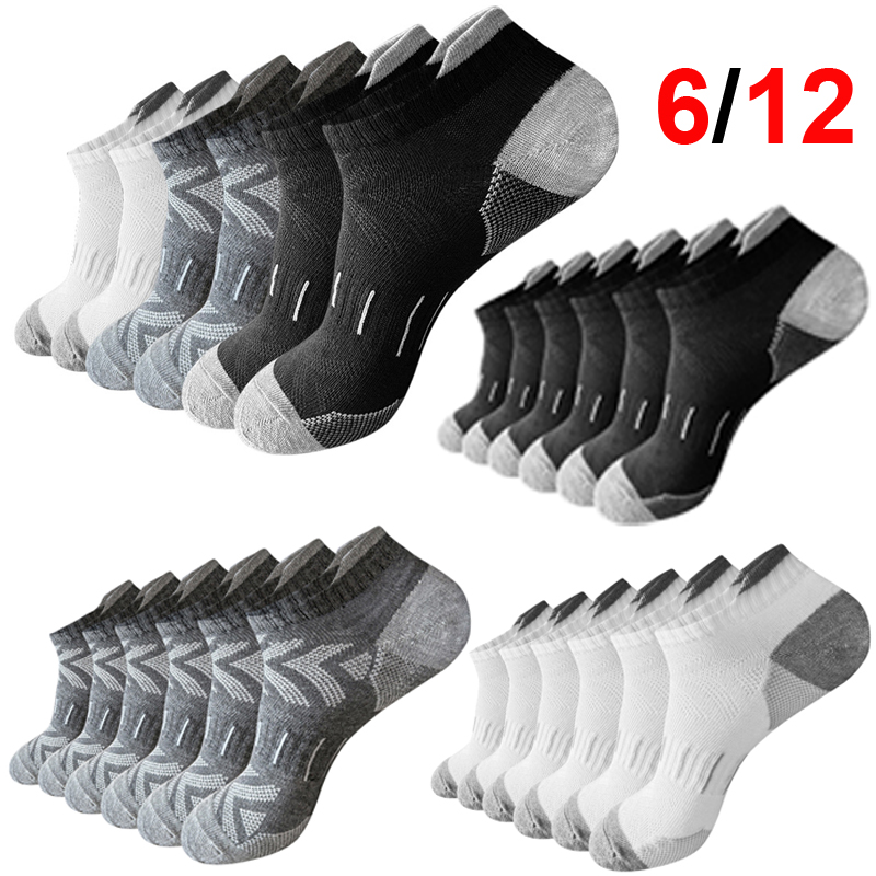 Athletic Sock Cushion - メンズエッジの効いた矢印柄アンクルソックス 6/12足組 通気性 吸汗性 クッション性 滑り止め