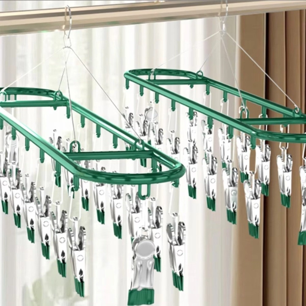 Sock Organizer Tray - 家庭用無地下着乾燥ラック 20クリップ ステンレス製靴下ラック 洋服ラック バルコニー収納ラック