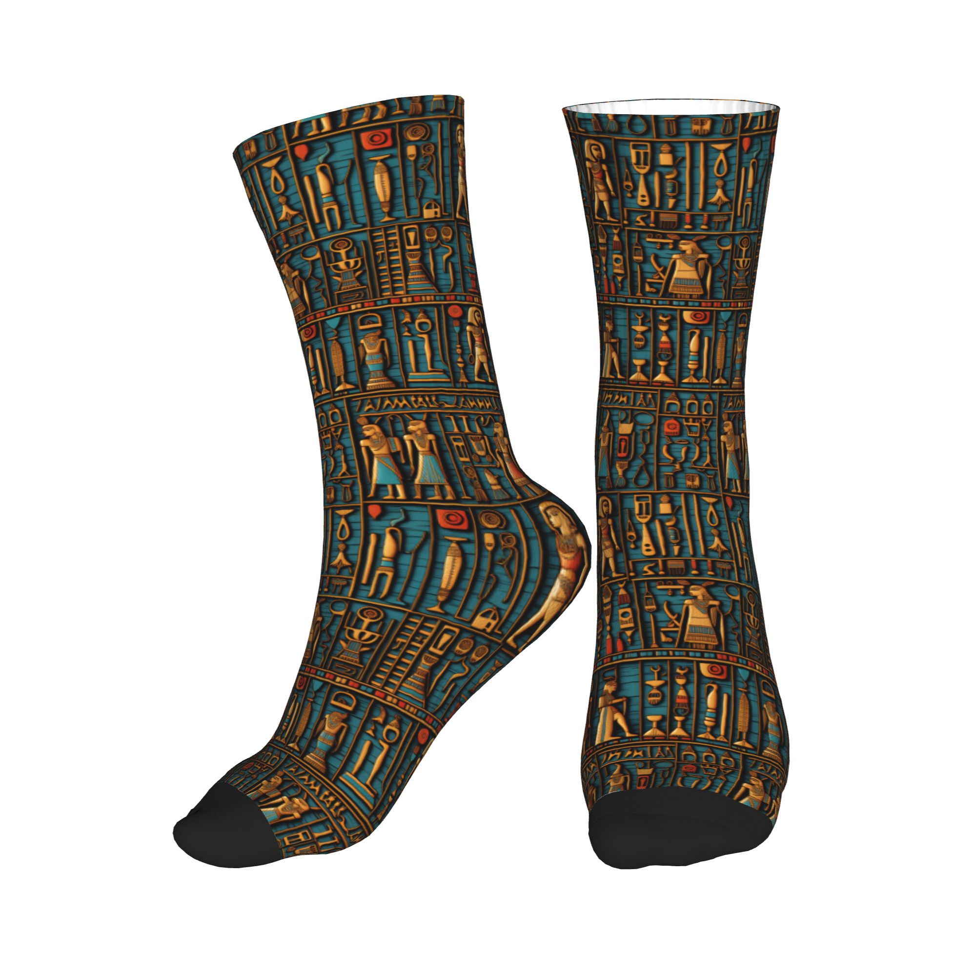 Dress Sock Men - クールなメンズエジプト象形文字神々のシンボルアートパターンドレスソックスユニセックス暖かい通気性のある3Dプリントクルーソックス