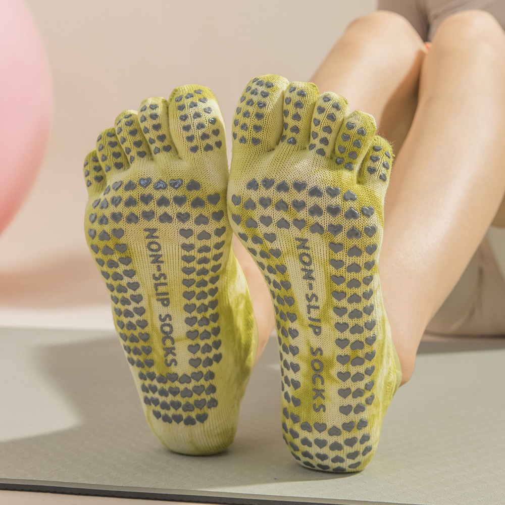 女性用タイダイ柄5本指グリップヨガソックス、ストラップ付きス - Grip Sock Yoga のレビューと価格